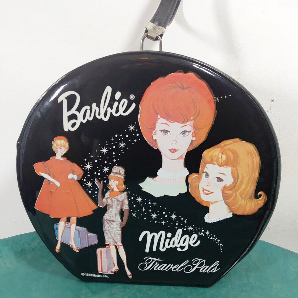Barbie Midge Travel Pals Vintage 1960s Black Hard Plastic Kids Luggage Case